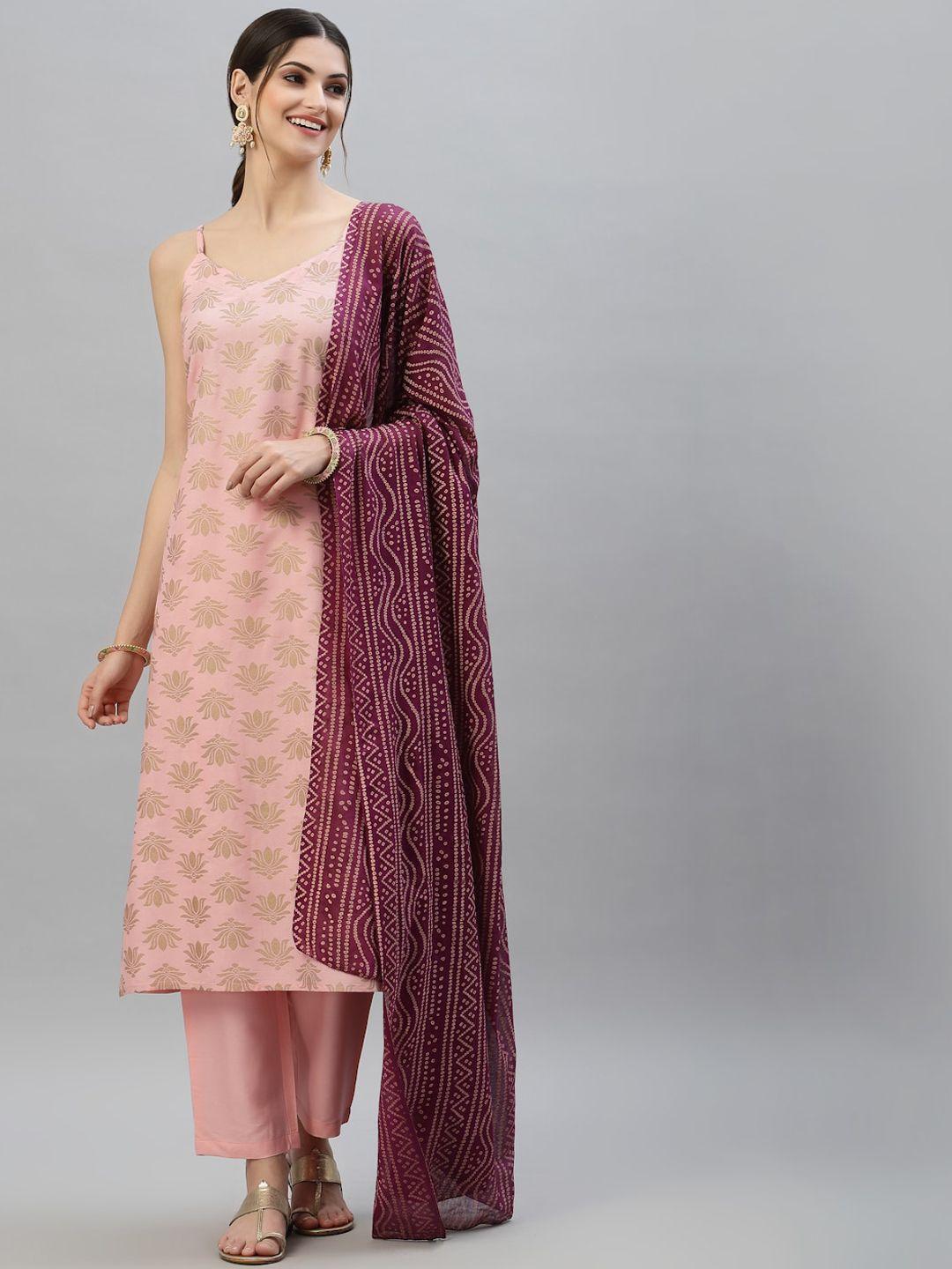 stylum women pink printed kurta with trousers & with dupatta