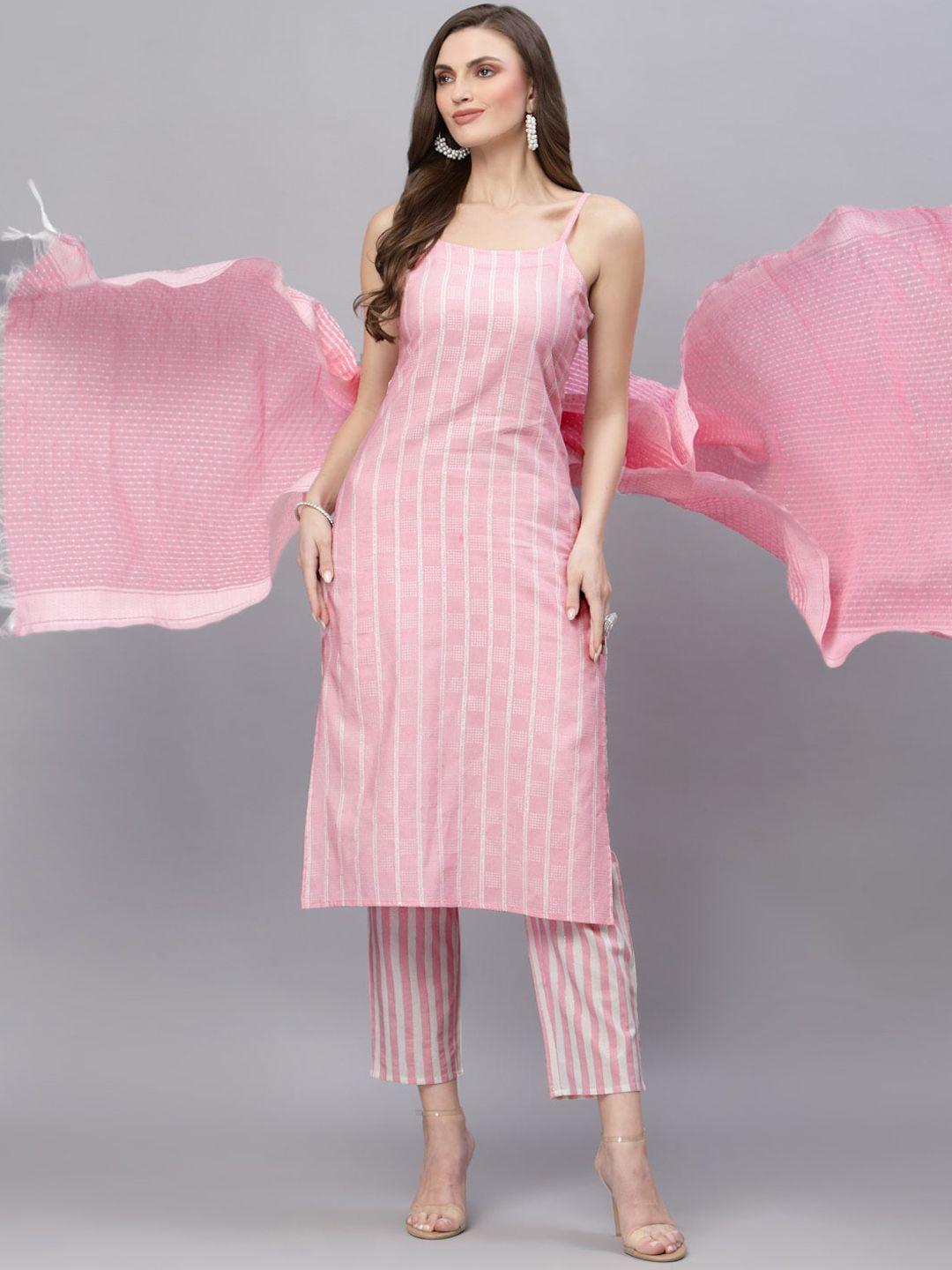 stylum women pink striped layered kurta set
