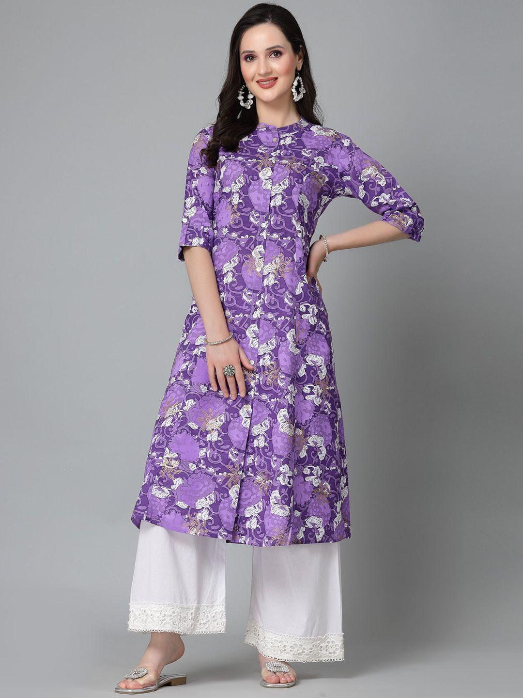 stylum women purple & african violet floral printed floral kurta