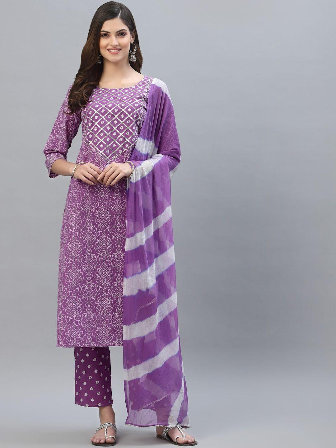 stylum women purple gotta patti kurta with trousers & with dupatta