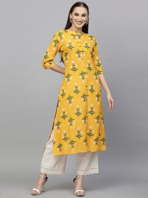 stylum yellow floral print a-line kurta