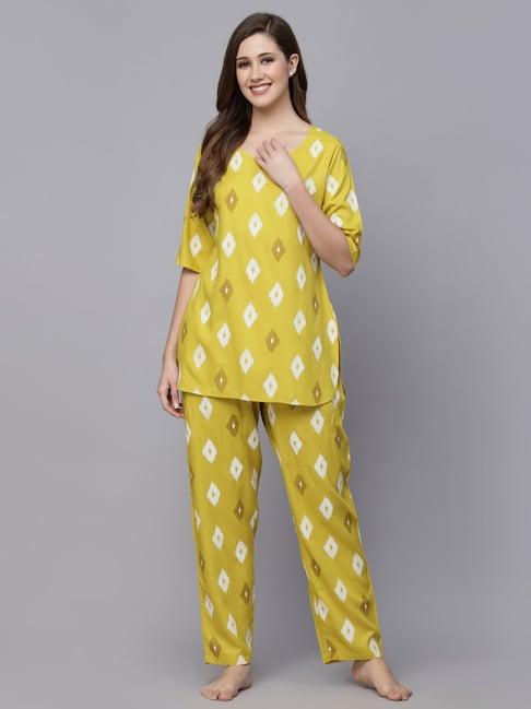 stylum yellow printed tunic pyjama set