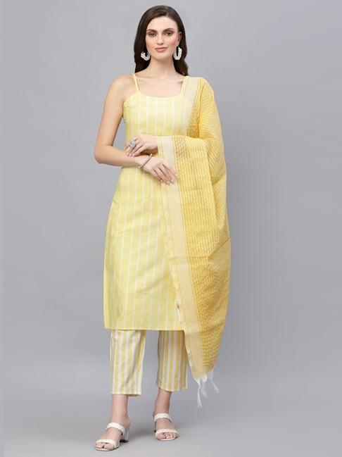 stylum yellow striped kurta pant set with dupatta