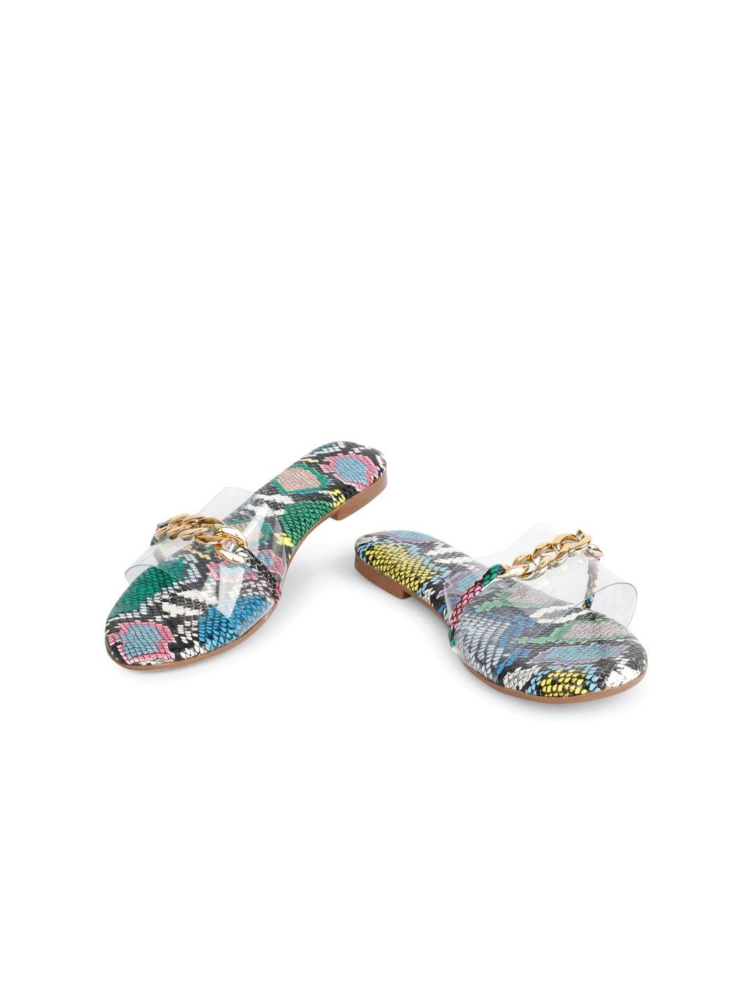 stylzrepublic printed chain embellished open toe flats