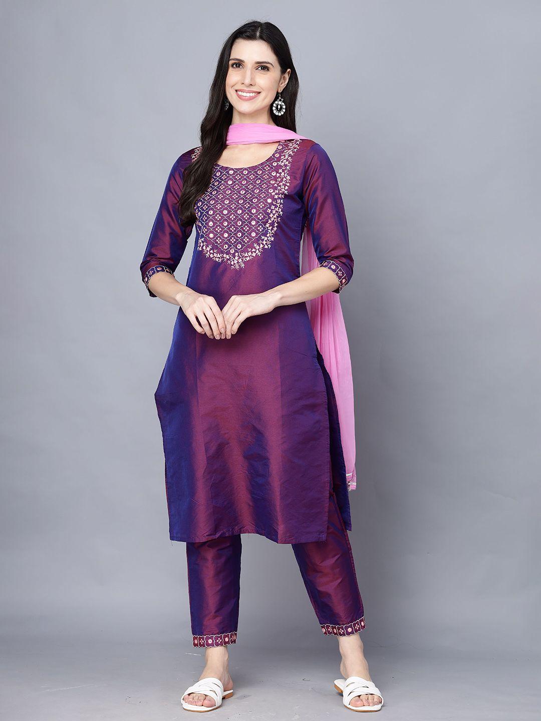 subh laxmi women ethnic motifs embroidered regular kurta with trousers & with dupatta