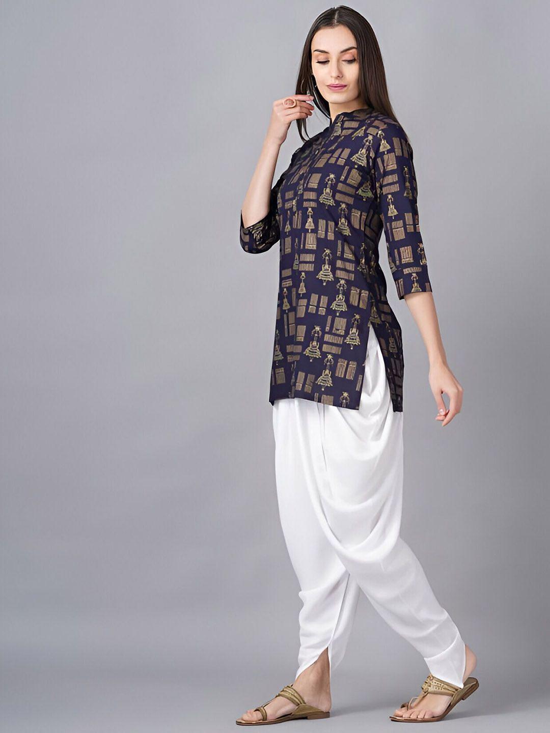 subh laxmi women ethnic motifs printed regular kurti with dhoti pants