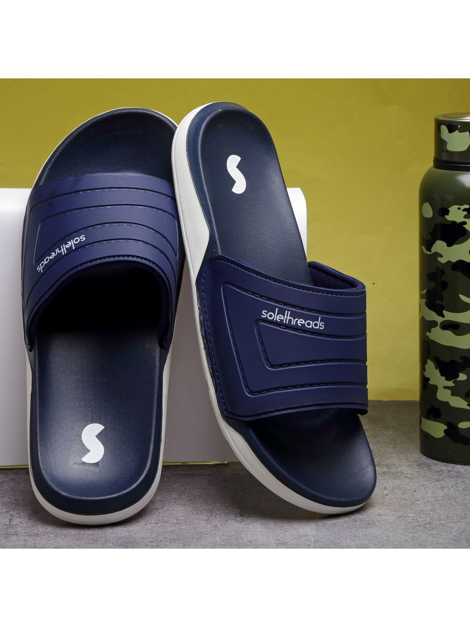 submerge navy white solid/plain men slides