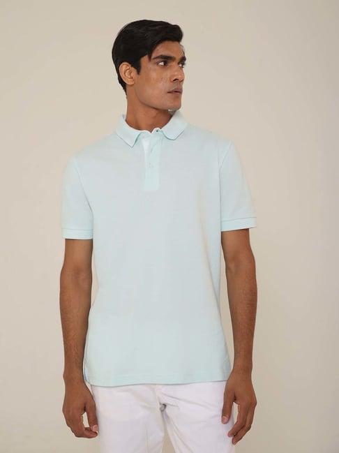 subtract ice blue regular fit cotton polo t-shirt