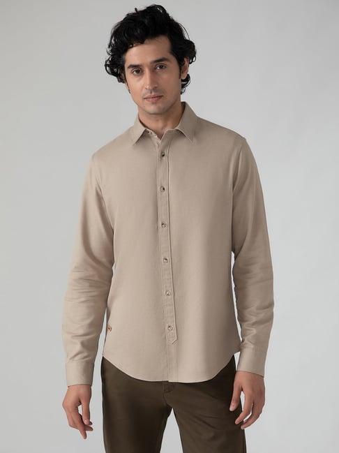 subtract khaki regular fit cotton shirt