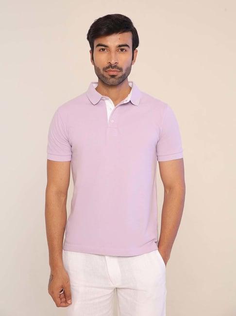subtract lilac regular fit cotton polo t-shirt