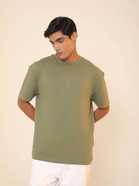 subtract olive regular fit cotton oversized crew t-shirt