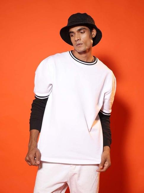 subtract white regular fit cotton oversized crew t-shirt