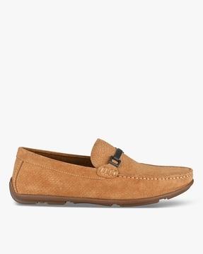 suede driver loafers with metal accent