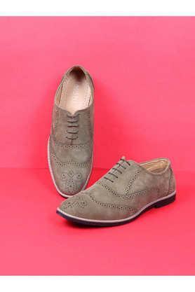suede lace up men's formal wear brogue shoes - olive