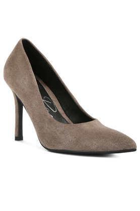 suede slip-on women's party wear pumps - taupe