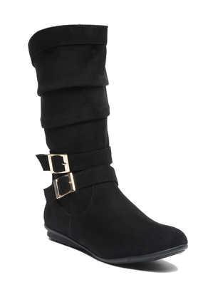 suede slipon women's boots - black