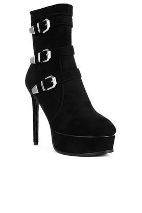 suede zipper women's boots - black