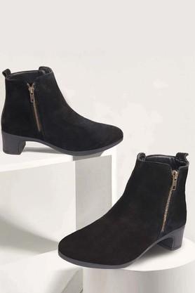 suede zipper women's casual boots - black