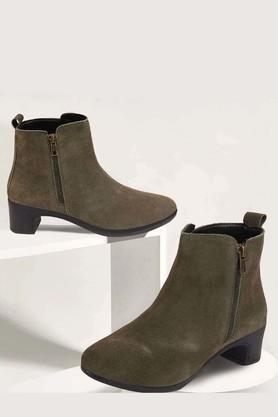 suede zipper women's casual boots - olive
