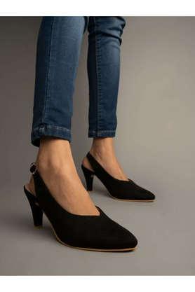 suede buckle women's casual pumps - black