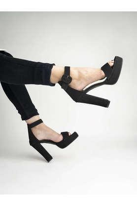 suede buckle women's casual sandals - black