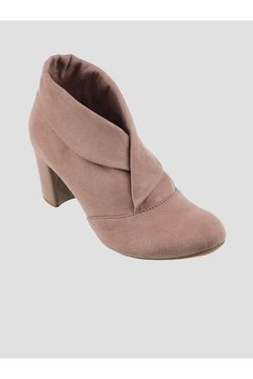 suede closed back womens party heeled boots - natural