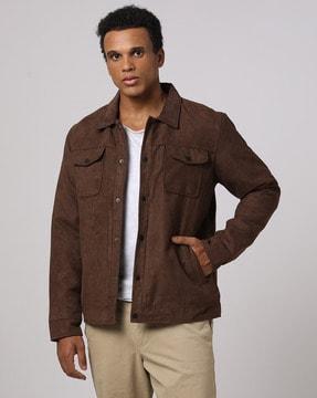 suede jacket with corduroy collar & sherpa lining