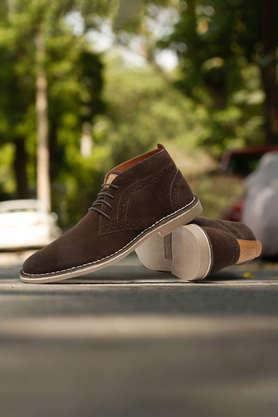 suede lace up men's mid tops boots - brown