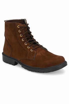 suede lace up men's mid tops boots - brown