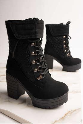 suede lace up women's boots - black