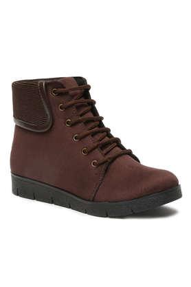 suede lace up women's mid tops boots - brown