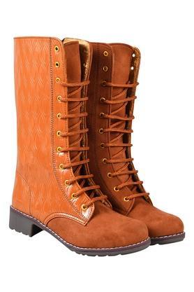 suede lace up womens casual boots - orange