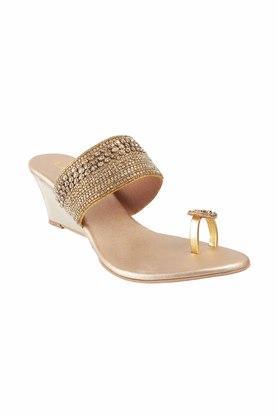 suede round toe slipon womens sandals - gold