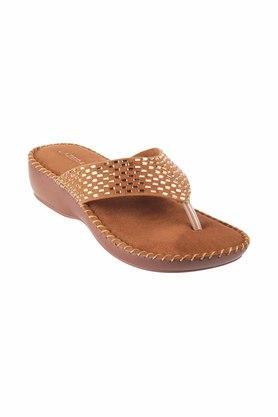 suede round toe slipon womens sandals - tan