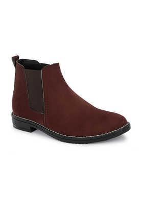 suede slip-on men's mid tops boots - maroon