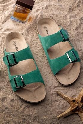 suede slip-on men's slides - green