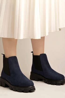 suede slip-on women's boots - blue