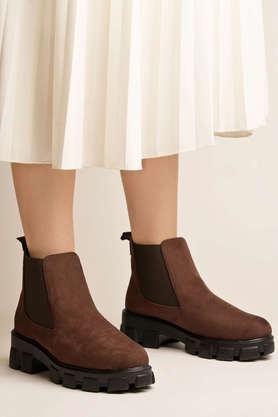 suede slip-on women's boots - brown