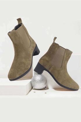 suede slip-on women's casual boots - olive