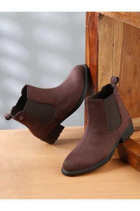 suede slip-on women's casual wear boots - brown