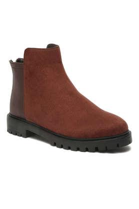 suede slip-on women's mid tops boots - brown