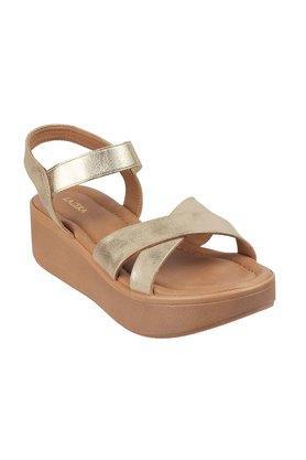suede slip on womens casual sandals - gold