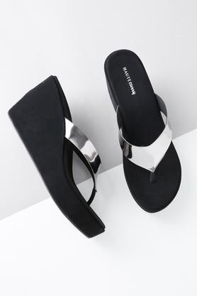 suede slip on womens round toe sandals - grey