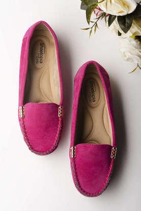 suede slipon girls casual loafers - pink