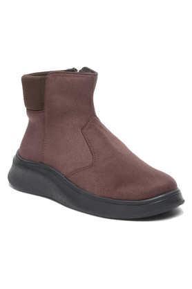 suede slipon women's boots - brown