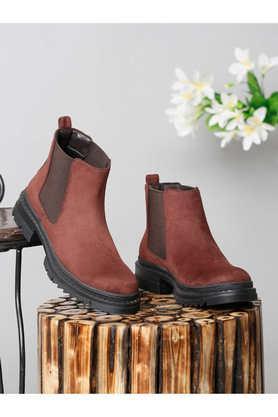 suede slipon women's boots - brown