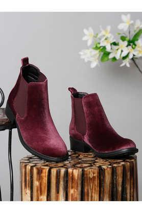 suede slipon women's boots - maroon