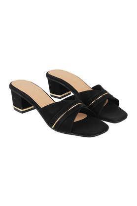 suede slipon women's casual wear heels - black