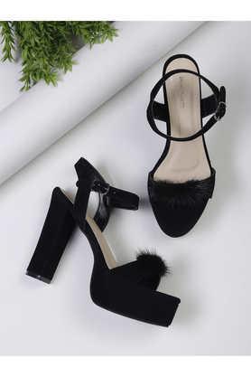 suede slipon women's casual wear sandals - black