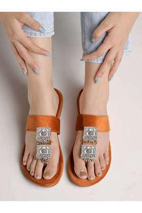 suede slipon women's casual wear sandals - orange